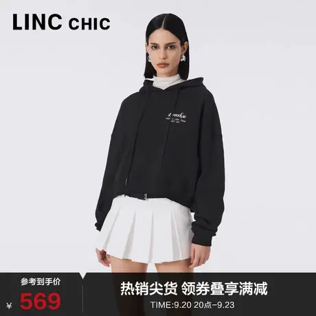 LINCCHIC金羽杰卫衣女2023新款落肩连帽朋克学院感卫衣S233HD454Y商品大图
