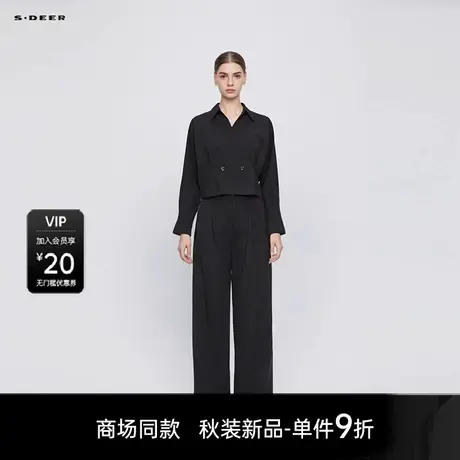 【商场同款】sdeer圣迪奥女OL风高腰压褶阔腿休闲长裤S25380802图片