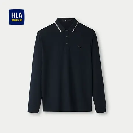 HLA/海澜之家商务休闲长袖POLO衫2025秋季新款时尚翻领上衣男士商品大图