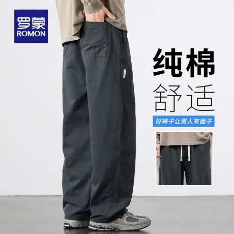 罗蒙纯棉工装休闲裤男士秋季新款宽松直筒裤抗皱耐磨运动长裤N3Z商品大图