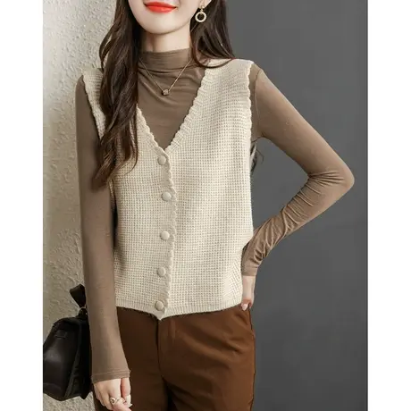 V领针织马甲女2023新款春秋冬季百搭小个子毛衣背心坎肩马夹外搭图片