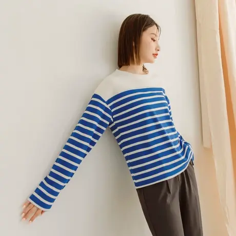 桔熊秋季休闲华夫格条纹卫衣宽松舒适上衣女装胖妹妹大码AB17530图片