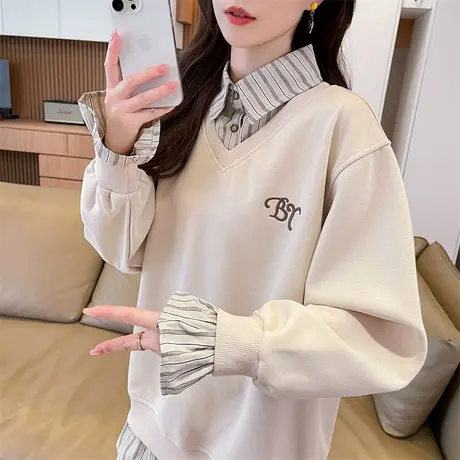 早秋polo领卫衣女2025新款春秋季韩版宽松薄款学生假两件上衣外套商品大图
