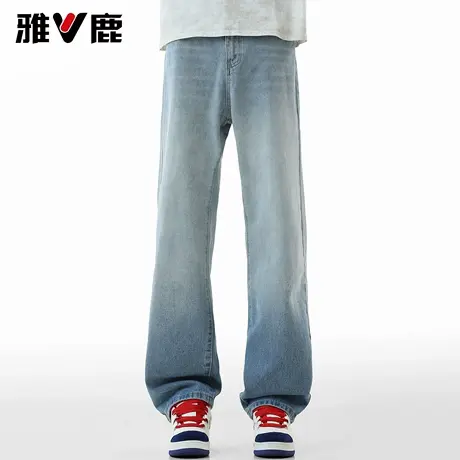 雅鹿2026春秋新款宽松阔版磨白牛仔裤男青年薄款棉弹直筒休闲长裤图片