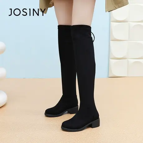 卓诗尼2025秋冬新款过膝长筒靴时尚舒适粗跟瘦瘦靴潮流优雅袜靴女图片