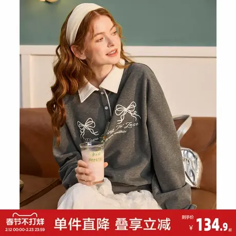 唐狮2026春季新款女士卫衣撞色翻领polo衫重工刺绣时尚韩系穿搭图片