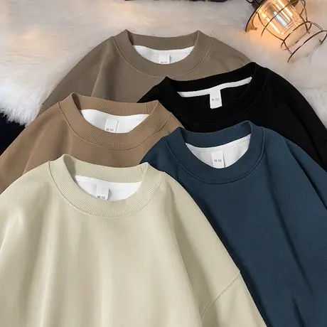 450g重磅摇粒绒卫衣男加绒加厚秋冬保暖圆领纯色长袖t恤无帽上衣图片