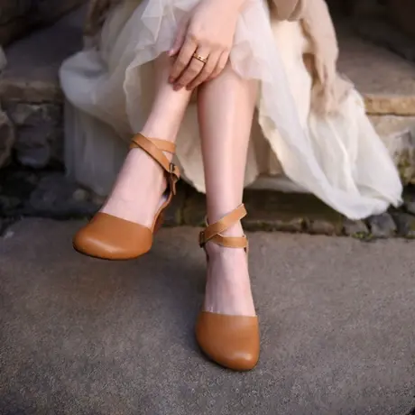 Artmu阿木森系包头凉鞋女粗跟2023年新款女夏一字带凉鞋仙女风商品大图