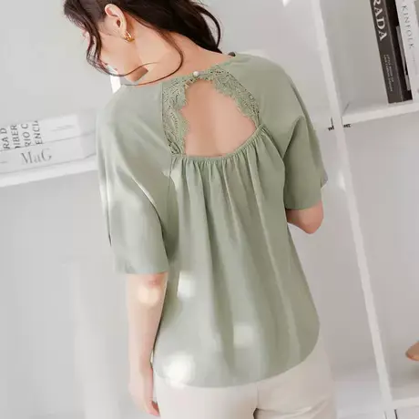 桔熊夏季韩版纯色微性感露背拼接蕾丝连袖套头衣女神大码AB15968图片