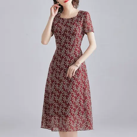 水墨青华女装新款时尚舒适花色裙子短袖大摆型雪纺连衣裙夏商品大图