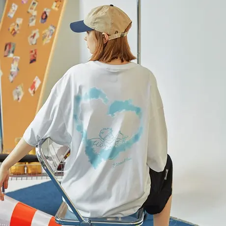 Nuthink潮牌爱心丘比特天使520情人节短袖T恤宽松小众宽松情侣装商品大图