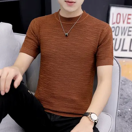 男士个性潮牌短袖t恤夏季薄款针织衫毛衣潮流帅气半袖体恤打底衫商品大图