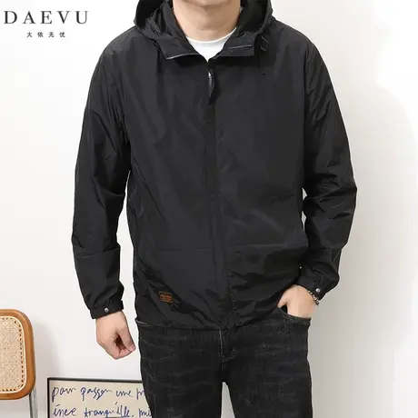 春夏新款日系薄料大号潮胖子加肥加大码男士短款连帽风衣夹克外套商品大图