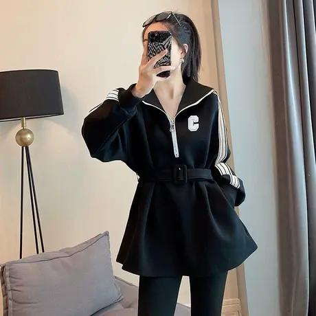 胖mm大码海军领卫衣早春季收腰小众欧货中长款设计感上衣女200斤商品大图