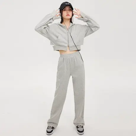 尔给灰色休闲运动短款卫衣卫裤炸街辣妹套装女春秋2022新款减龄图片