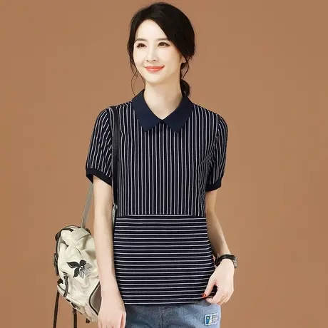 韩潮袭人法式宽松条纹短袖t恤设计感小众女装2024新款潮百搭体恤图片