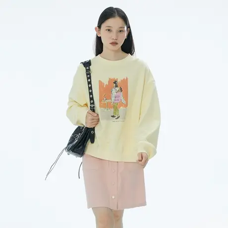 omont蛋挞家 印花圆领卫衣2023秋季新款女宽松短款长袖卫衣上衣商品大图