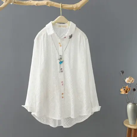 文艺刺绣白色女士衬衫女新款2024年春夏韩范长袖薄外套衬衣上衣潮商品大图