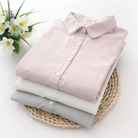 春装新款韩版文艺小清新文艺蕾丝花边白色衬衫女长袖学生打底衬衣商品大图