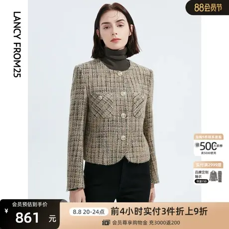 朗姿法式羊毛修身显瘦气质高级感短款上衣女士秋冬新款圆领短外套商品大图