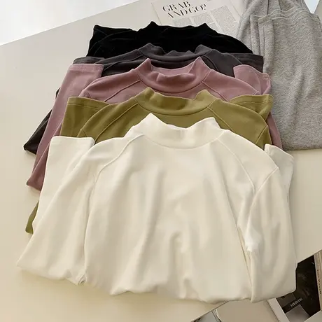 秋冬德绒保暖叠穿打底衫女内搭修身长袖T恤半高领加绒加厚上衣潮商品大图