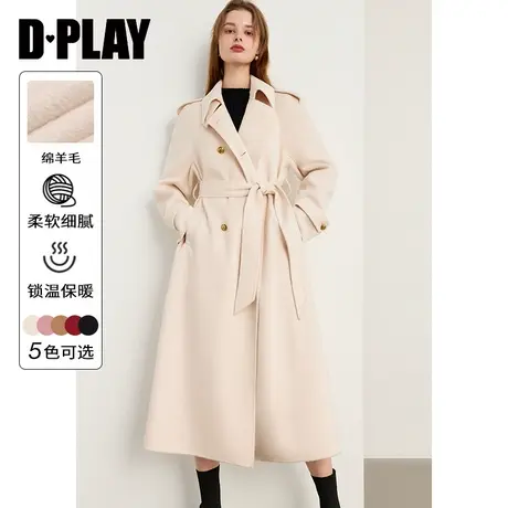 DPLAY【黑标】年冬装气质通勤经典翻驳领双排扣中长款大衣女商品大图