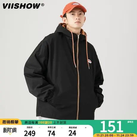 VIISHOW两面穿拉链外套男春秋新款宽松休闲连帽青少年摇粒绒夹克商品大图