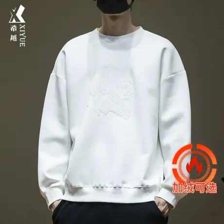 秋冬新款350g重磅加绒圆领卫衣男潮牌刺绣秋季打底长袖宽松大码潮商品大图