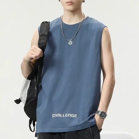 男士纯棉无袖t恤男夏季薄款坎肩运动背心男款宽松打底衫2023新款商品大图