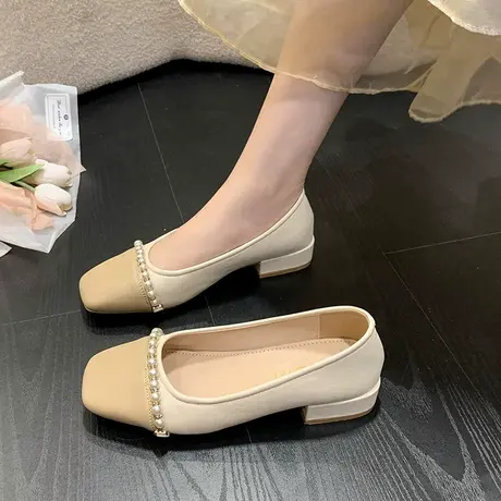 法式浅口单鞋女2024新款夏款女鞋百搭晚晚鞋粗跟一脚蹬玛丽珍鞋子商品大图
