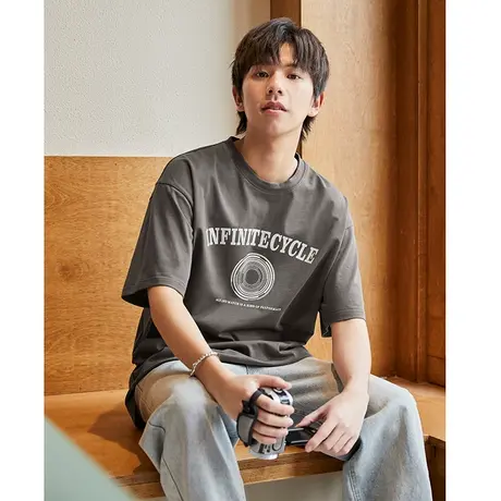 唐狮夏季纯棉短袖T恤男潮青春圆领休闲风青少年衣服宽松半袖上衣商品大图