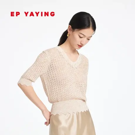 EP YAYING雅莹女装 抑菌镂空V领短款针织衫  秋装新款9511A商品大图