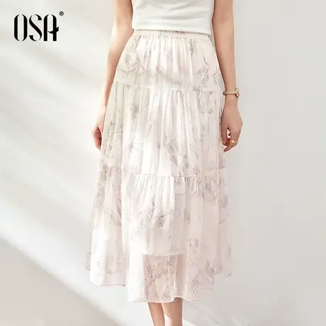 OSA欧莎高腰a字雪纺印花半身裙春装女2023年新款设计感仙女裙子图片