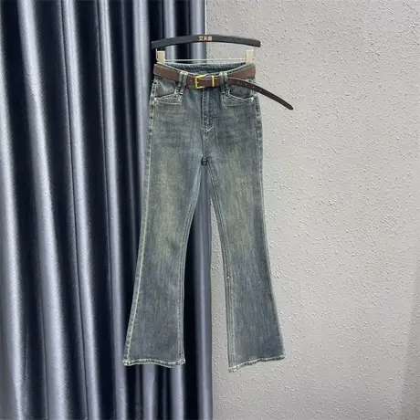 欧货韩版牛仔微喇裤女春季新款复古高腰设计感小众百搭拖地裤长裤商品大图