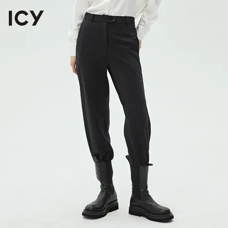 icy春秋新款纯色百搭黑色垂感显瘦直筒休闲长裤女【MTG设计】商品大图
