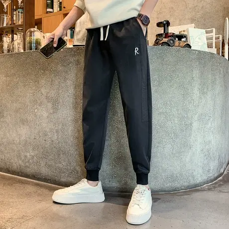 潮牌牛仔裤男春秋季2023新款韩版百搭束脚哈伦裤男款刺绣休闲长裤商品大图