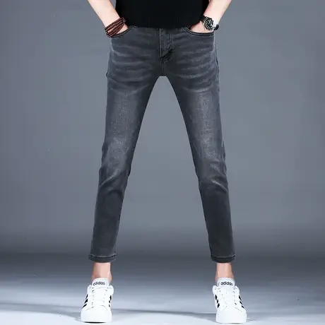 男士灰色九分牛仔裤男款小脚裤子男弹力高端潮牌美式高街2024新款商品大图