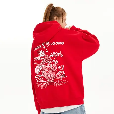 Nuthink国潮重磅420g龙年连帽卫衣男潮牌加绒加厚保暖情侣外套春商品大图