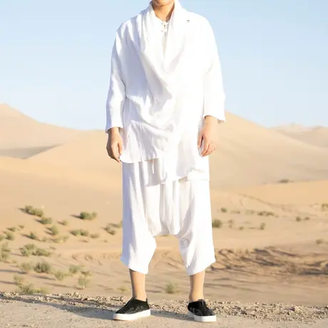 新中式汉服男套装古风中国风唐装亚麻禅意居士服宽松中式佛系男装图片