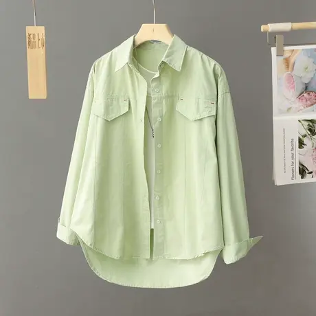 前短后长慵懒风衬衣外套2024新款宽松春季polo领上衣中长款衬衫女商品大图