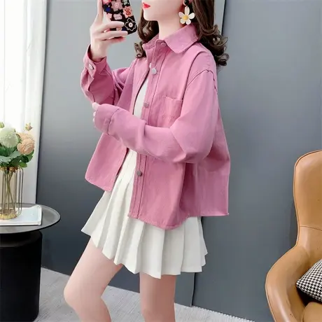 超火短款小个子牛仔衬衫女2024年新款春季洋气百搭设计感外套上衣商品大图