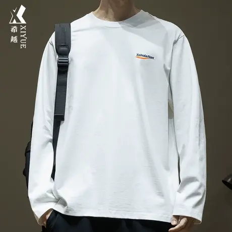 希越圆领长袖T恤男2024春季新款宽松大码260g圆领套头衫男士卫衣商品大图