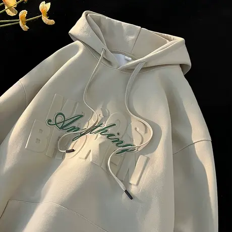 美式钢印重磅卫衣男春秋季新款连帽宽松运动上衣潮牌情侣休闲外套图片