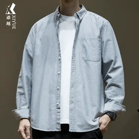希越美式复古纯棉衬衫男2024春季宽松大码休闲衬衣男士长袖外套潮商品大图