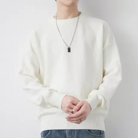 纯色毛衣男士2024秋冬季韩版潮流春秋加厚内搭白色针织打底衫线衣商品大图