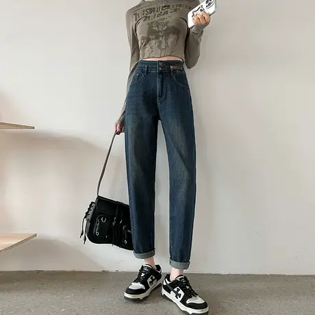 牛仔裤女哈伦裤高腰春季2024年新款显瘦梨形身材直筒萝卜老爹裤子商品大图