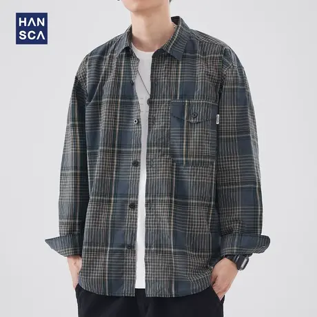 hansca格子衬衫男长袖春季新款高级感痞帅休闲纯棉设计感衬衣外套商品大图