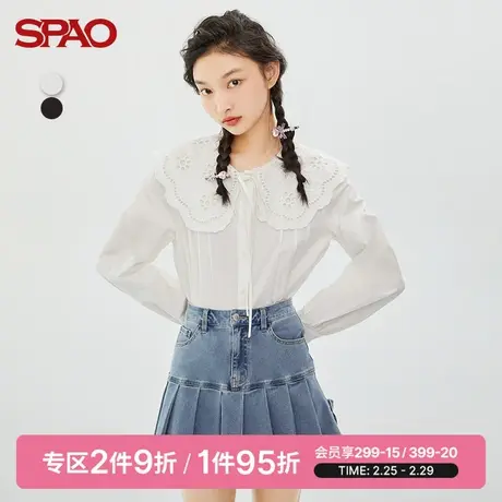 SPAO女士上衣春季新款时尚百搭甜美长袖翻领雪纺衬衫SPBBC11S20图片