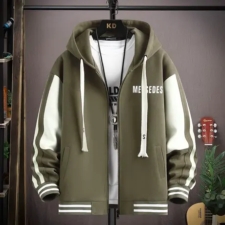 潮流外套男春秋休闲宽松连帽夹克男青少年潮牌帅气新款运动棒球服商品大图