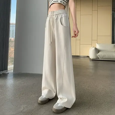 白色窄版阔腿香蕉裤女2024春秋新款高腰显瘦垂感休闲百搭运动卫裤图片
